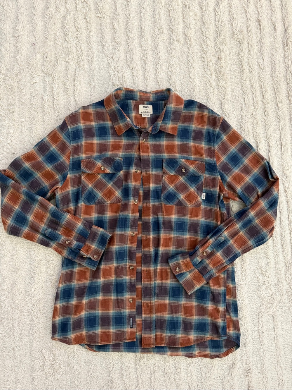 Vans Men's Blue and Brown Plaid Button-Down Shirt
